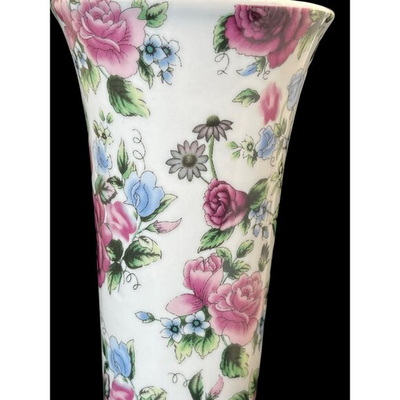Vintage Va Bene Pink Flower Floral Handpainted Porcelain Vase 8" - Picture 2 of 8